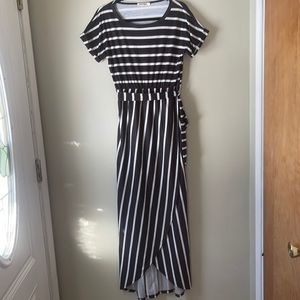 Women Maxi Dress Stripes Short Sleeve Long Summer Dress